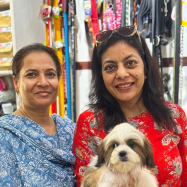female hold dog